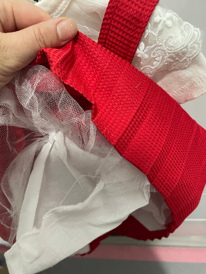 Kız Çocuk Kırmızı Nakışlı Fiyonklu Elbise - Görsel 4