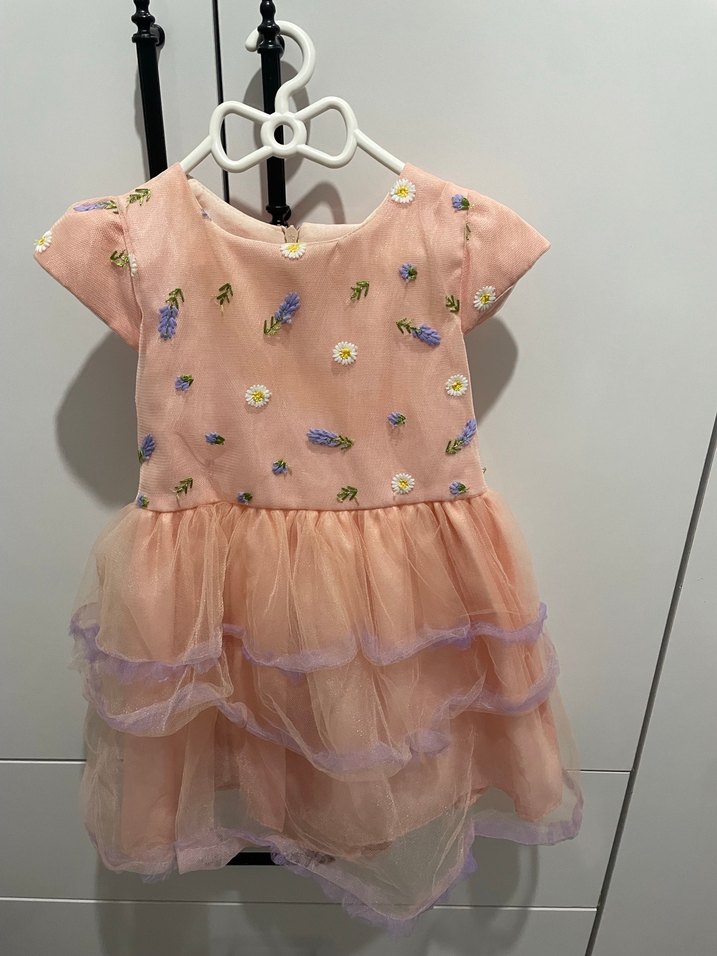 Nakışlı Pembe Kız Çocuk Elbisesi - Görsel 2