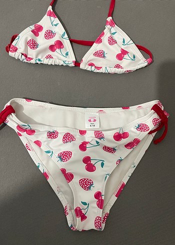 Kız Çocuk Çilek Desenli Beyaz Bikini - Görsel 3