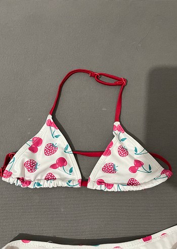 Kız Çocuk Çilek Desenli Beyaz Bikini - Görsel 2