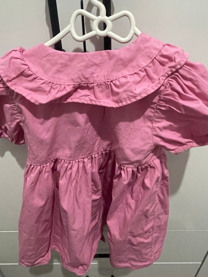 Pembe Kız Çocuk Keten Elbise - Görsel 3