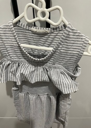 Kız Çocuk Gri Çizgili Kolsuz Elbise - Görsel 2