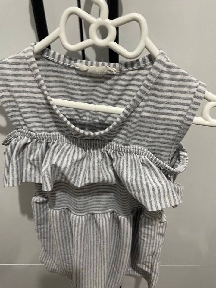 Kız Çocuk Gri Çizgili Kolsuz Elbise - Görsel 2