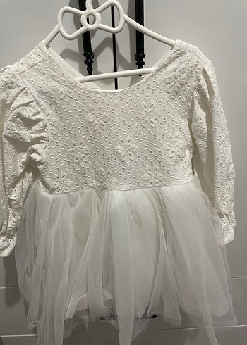 Beyaz İşlemeli Fırfırlı Kız Çocuk Elbisesi - Görsel 2