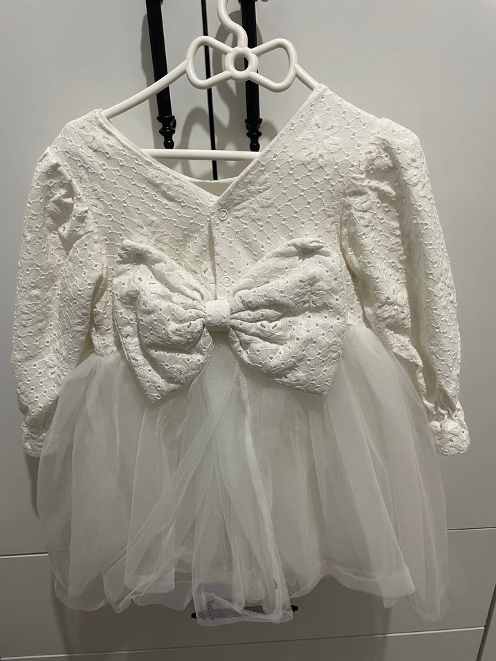 Beyaz İşlemeli Fırfırlı Kız Çocuk Elbisesi - Görsel 3