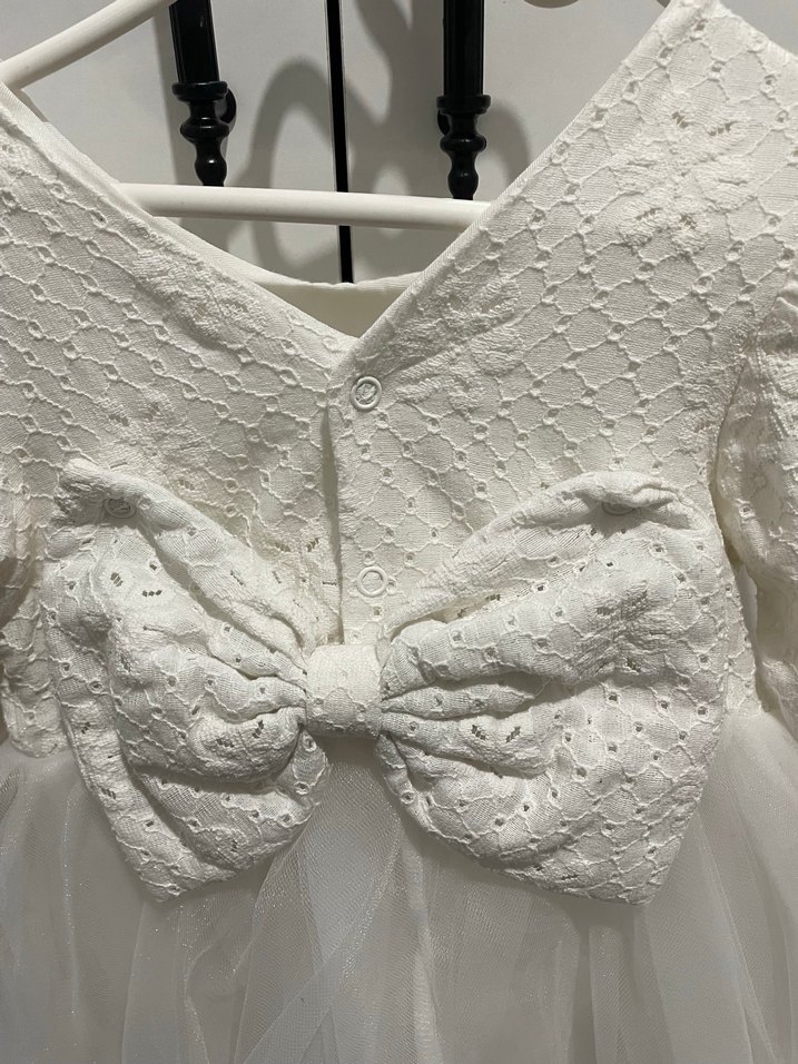 Beyaz İşlemeli Fırfırlı Kız Çocuk Elbisesi - Görsel 4