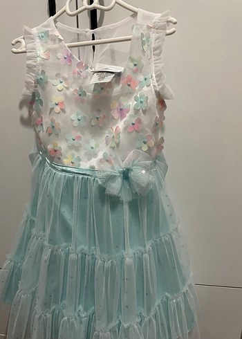 Kız Çocuk Beyaz Baskılı Fırfırlı elbise - Görsel 5