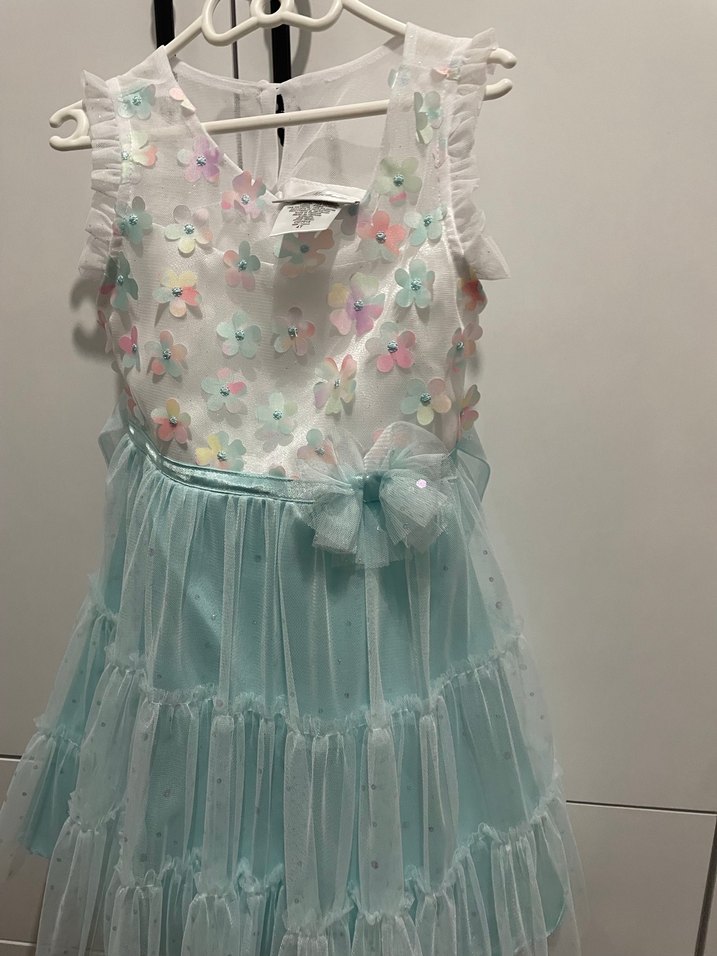 Kız Çocuk Beyaz Baskılı Fırfırlı elbise - Görsel 5