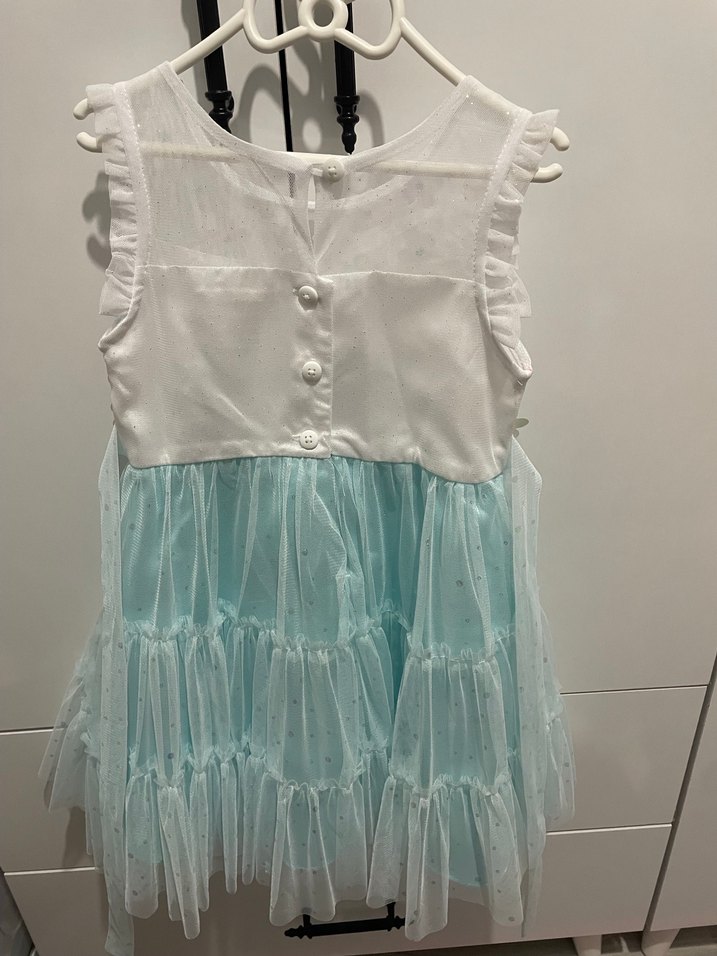 Kız Çocuk Beyaz Baskılı Fırfırlı elbise - Görsel 2