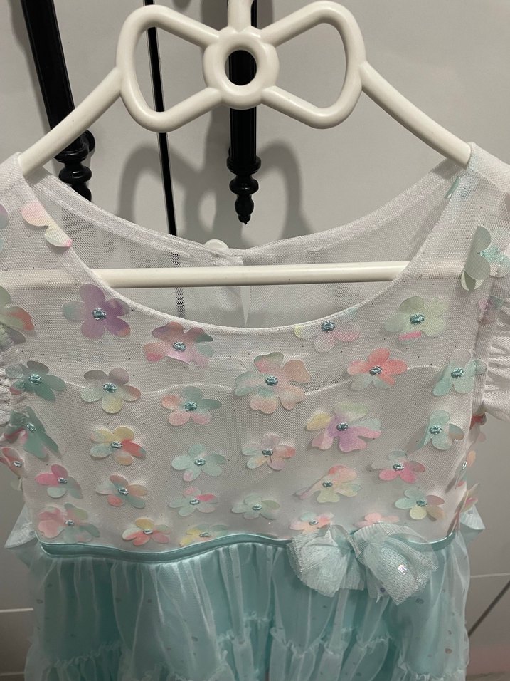 Kız Çocuk Beyaz Baskılı Fırfırlı elbise - Görsel 3