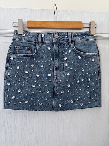 Taşlı özel design denim etek