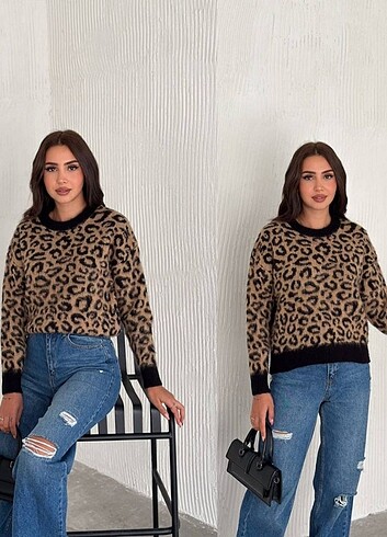 Leopar desenli yumoş kazak - Görsel 2