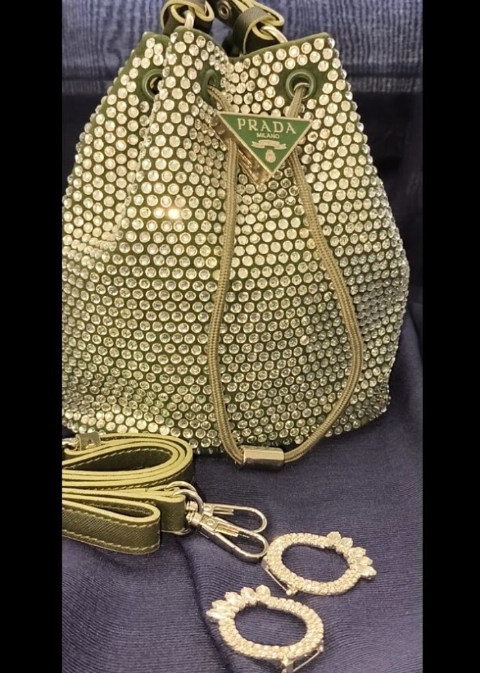 Prada taşlı çanta.Prada özel seri torba model .Hiç bir yerde sat - Görsel 5