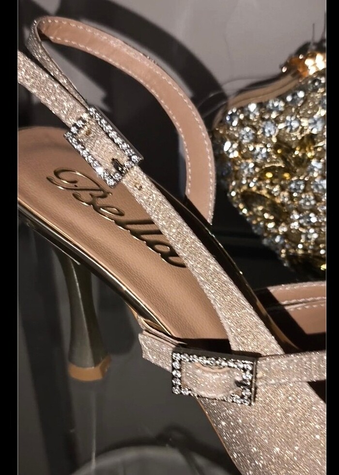 Kadın gold /altın abiye ayakkabı - Görsel 3
