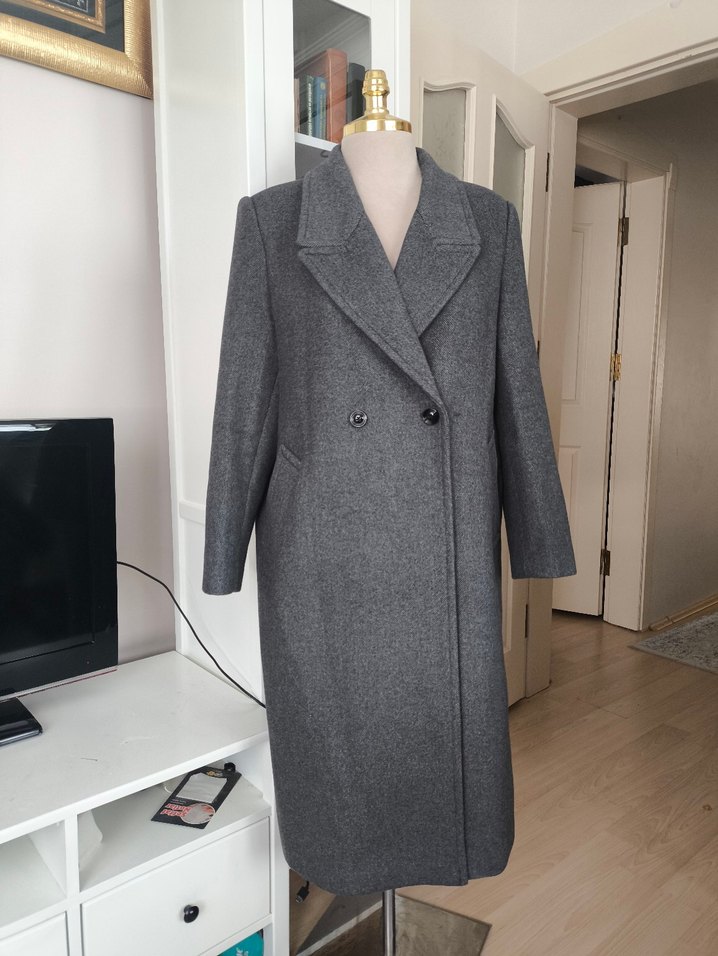 Mango kadın yün Gri Uzun Düğmeli Kaban - Görsel 5