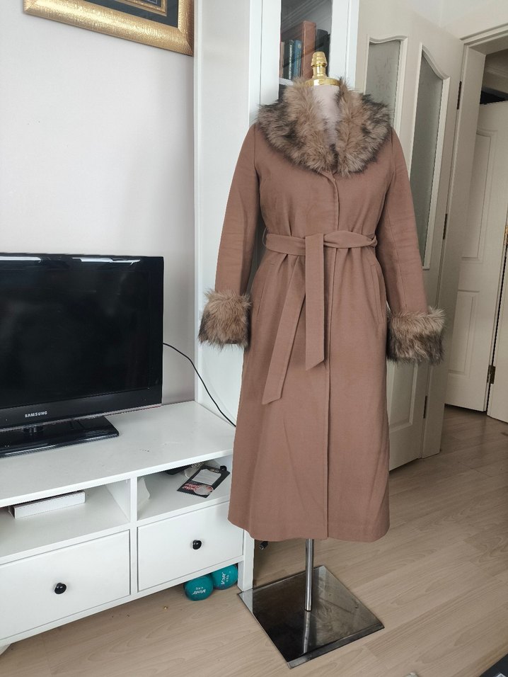 Olcay marka kahverengi Kemerli Kürklü Kaban - Görsel 2