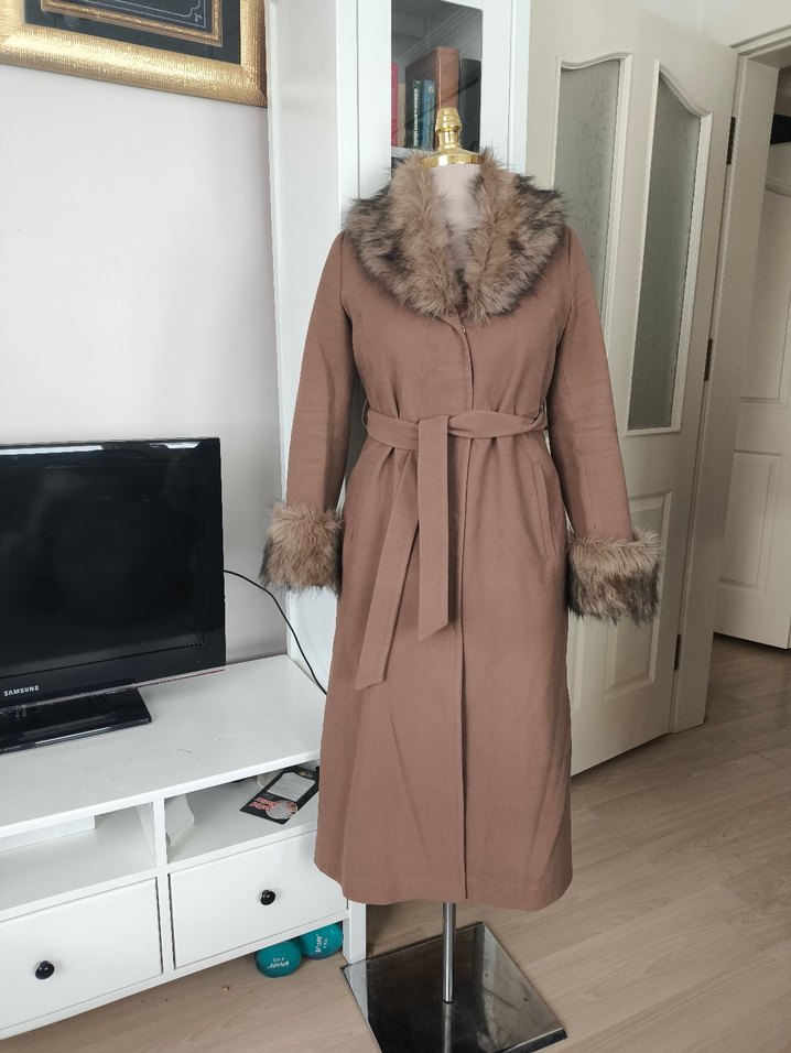 Olcay marka kahverengi Kemerli Kürklü Kaban - Görsel 3