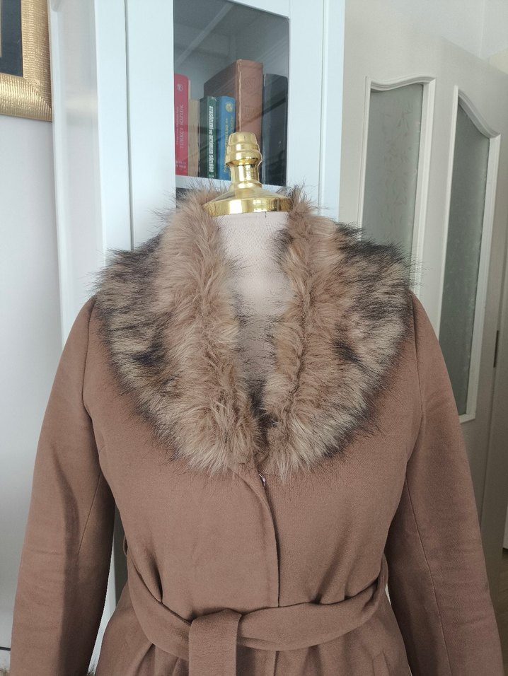 Olcay marka kahverengi Kemerli Kürklü Kaban - Görsel 4