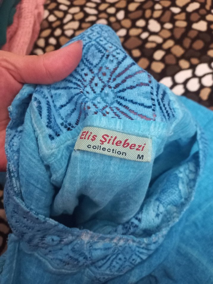 Turkuaz Nakışlı Boncuklu Bohem Uzun Elbise - Görsel 4