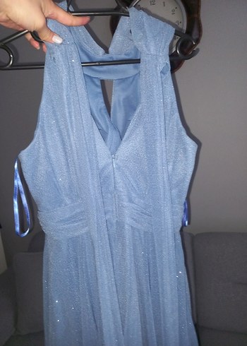 Işıltılı Mavi Drapeli Midi Abiye Elbise - Görsel 3