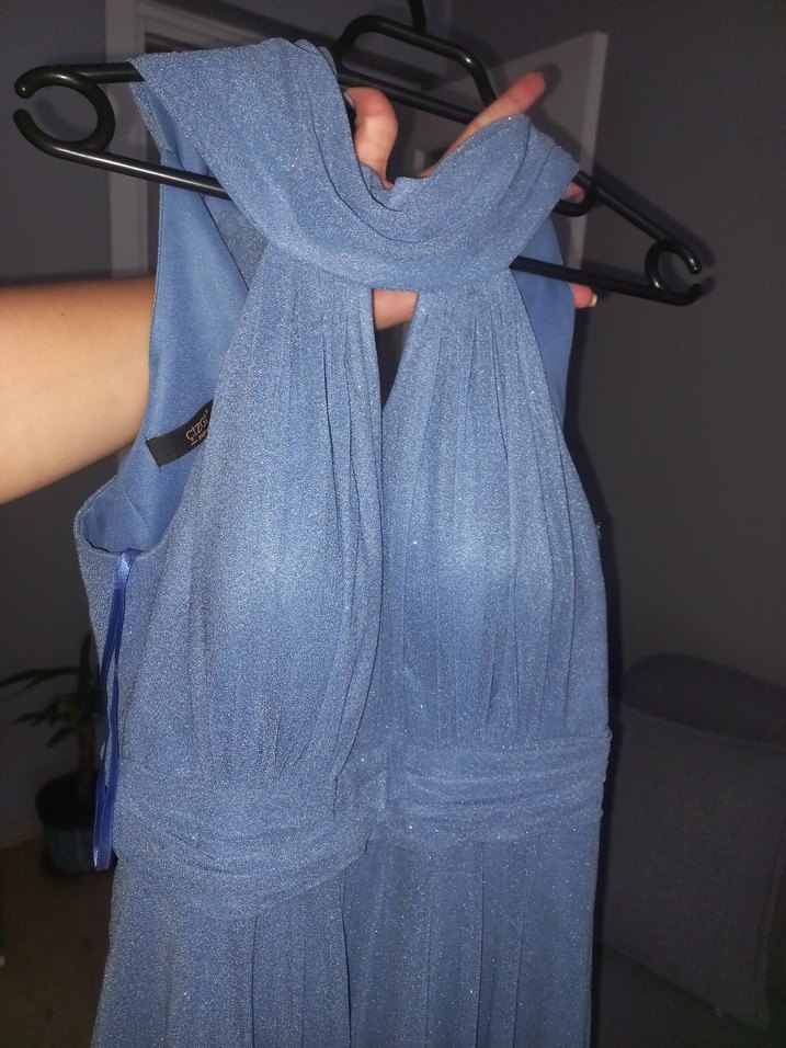 Işıltılı Mavi Drapeli Midi Abiye Elbise - Görsel 2