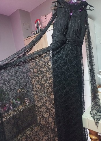 Dantel Detaylı Siyah Nişan Mezuniyet Elbisesi - Görsel 2