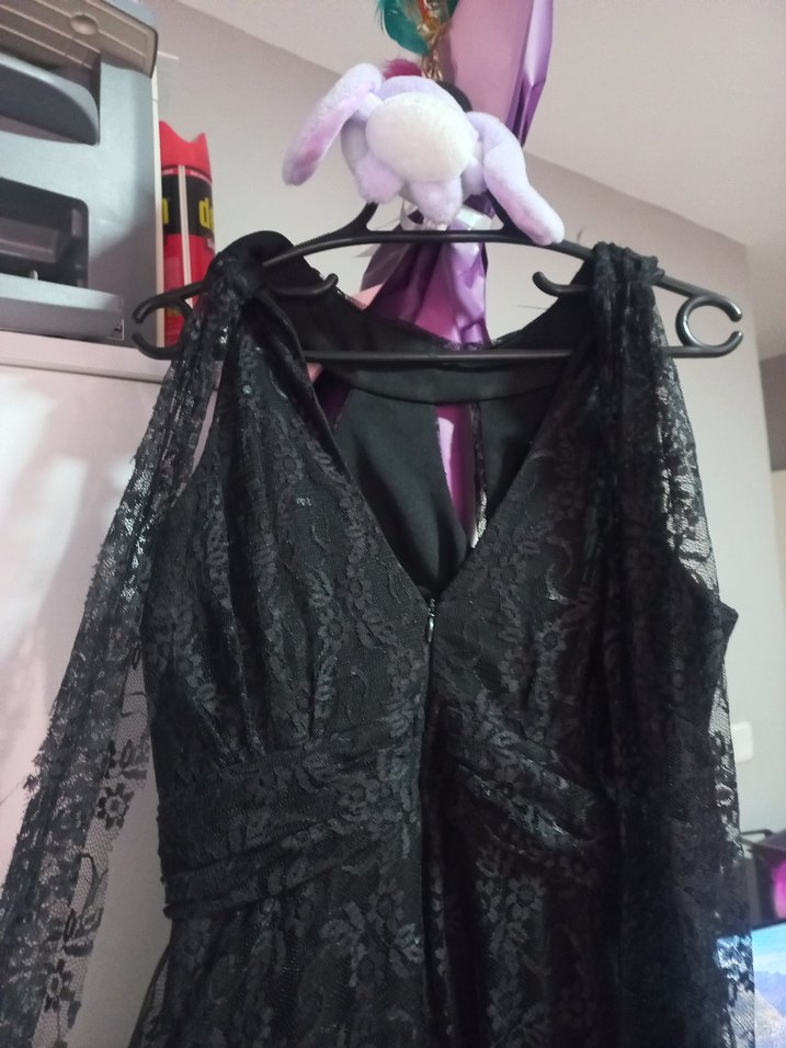 Dantel Detaylı Siyah Nişan Mezuniyet Elbisesi - Görsel 4