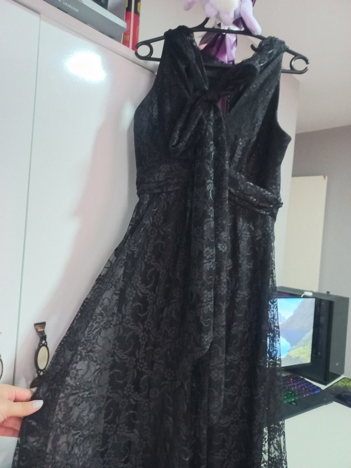 Dantel Detaylı Siyah Nişan Mezuniyet Elbisesi - Görsel 5