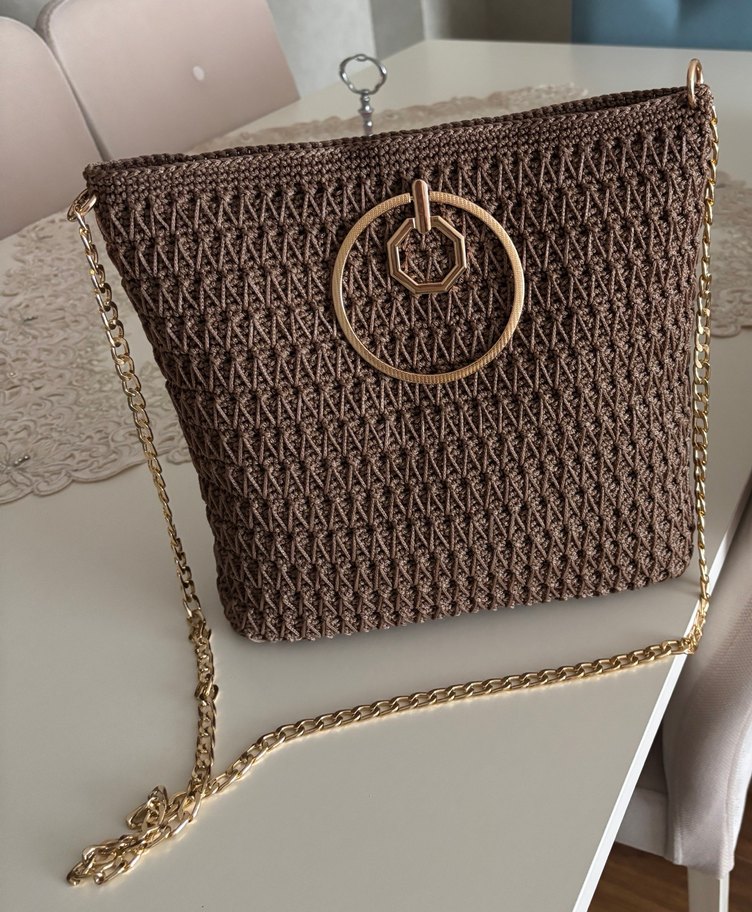 Sıfır El emeği Zincir Detaylı Örgü Kadın Çanta - Görsel 2