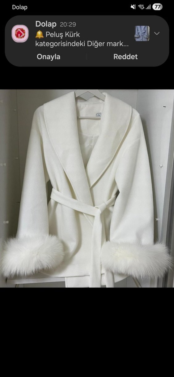 Kürklü Beyaz Kadın Kaban - Görsel 2