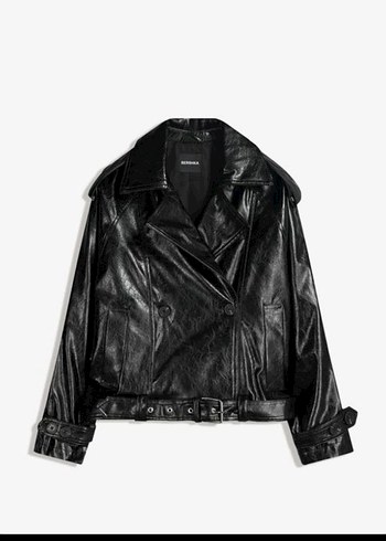 Siyah Deri Kemerli Kadın Ceket - Görsel 2