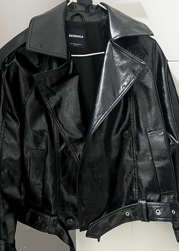 Siyah Deri Kemerli Kadın Ceket - Görsel 4