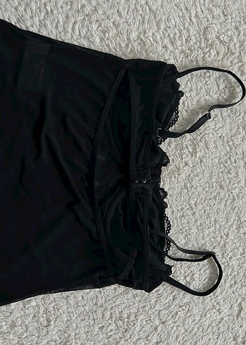 Dantel Detaylı Siyah Strappy Bustier - Görsel 2