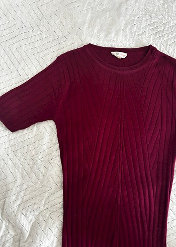 Bordo İnce Triko Midi Elbise - Görsel 2