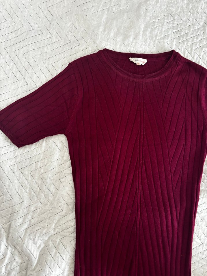 Bordo İnce Triko Midi Elbise - Görsel 2