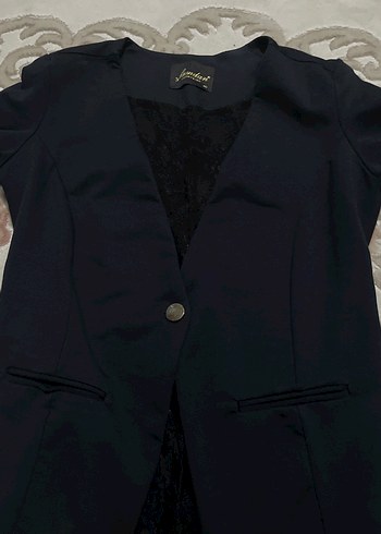 Lacivert uzun Kollu Düğmeli Blazer Ceket