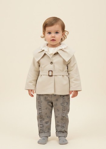 Üçlü kız bebek takımı trençkot - Görsel 3