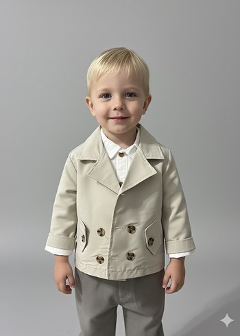 Erkek Bebek Bej Ceketli Pamuklu Takım - Görsel 2