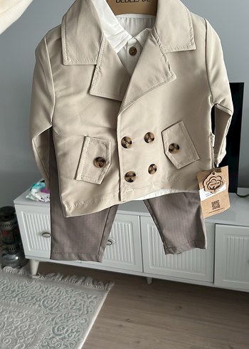 Erkek Bebek Bej Ceketli Pamuklu Takım - Görsel 3