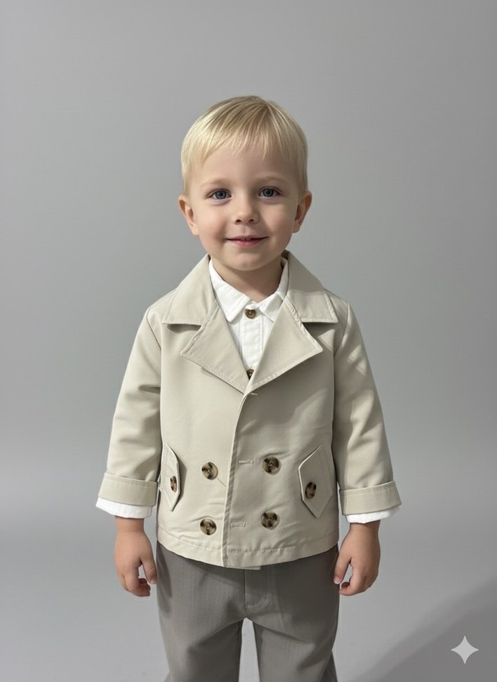 Erkek Bebek Bej Ceketli Pamuklu Takım - Görsel 2