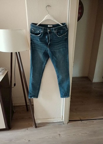 Kadın Mavi Kot Pantolon - Kemerli, Normal Boy