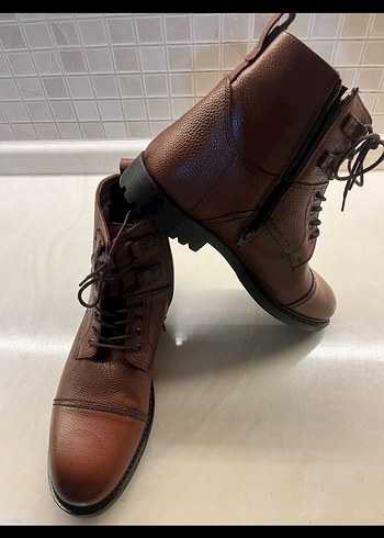 Kahverengi Deri Tokalı Biker Erkek Bot sıfır ürün - Görsel 2