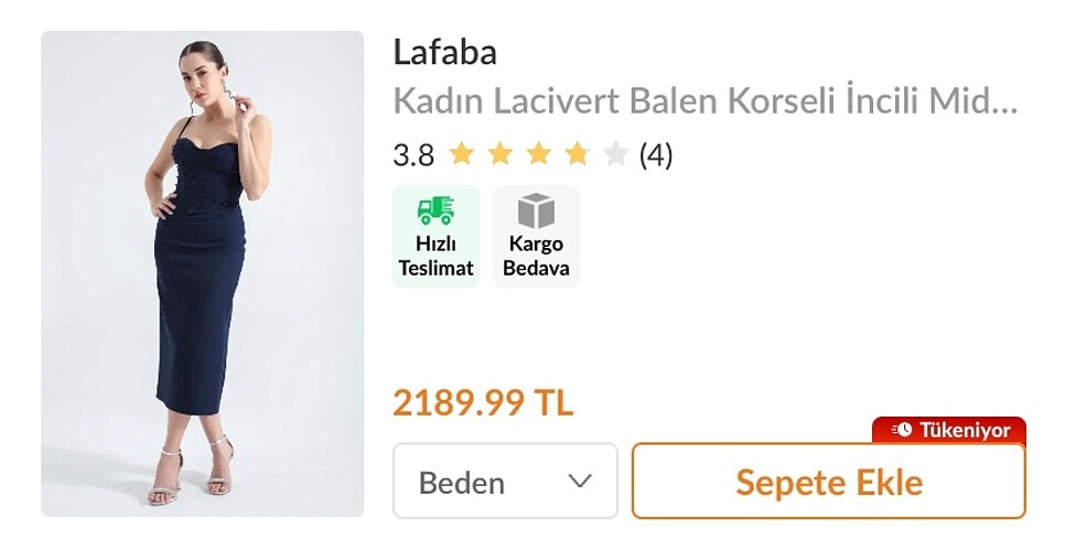 38 Beden lacivert Renk Midi elbise