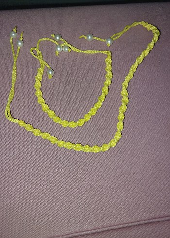 İnci Detaylı Sarı Nakışlı Kadın El Zinciri ve bileklik - Görsel 2