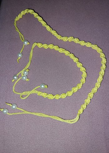 İnci Detaylı Sarı Nakışlı Kadın El Zinciri ve bileklik - Görsel 3