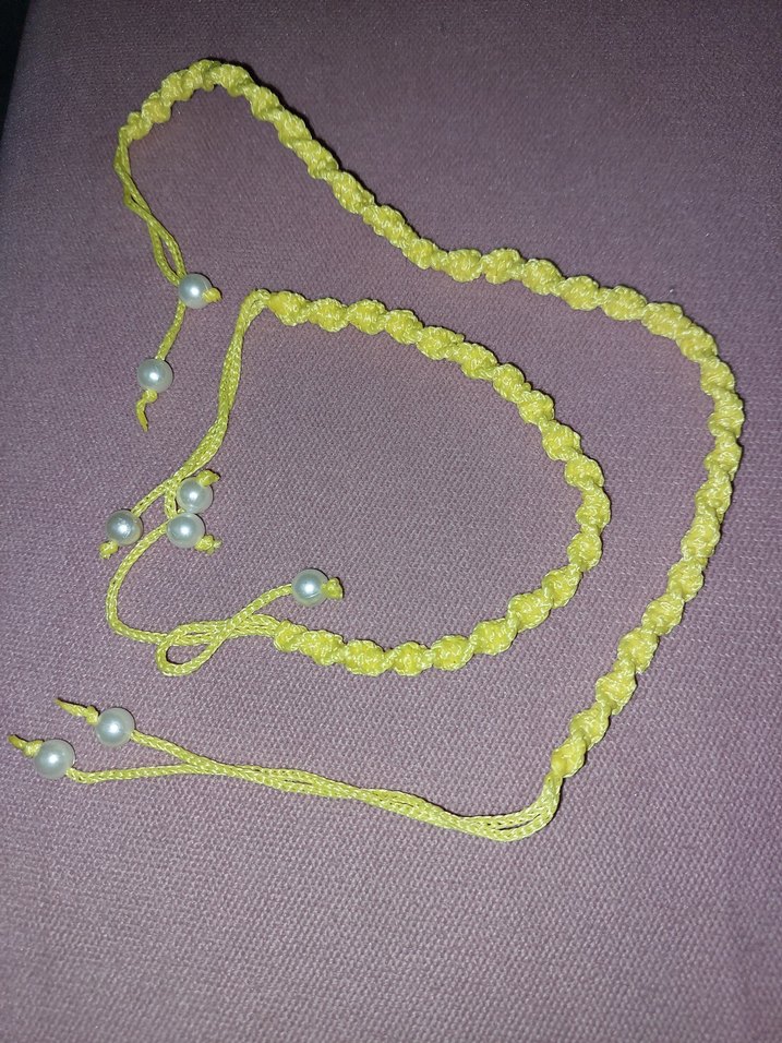 İnci Detaylı Sarı Nakışlı Kadın El Zinciri ve bileklik - Görsel 3