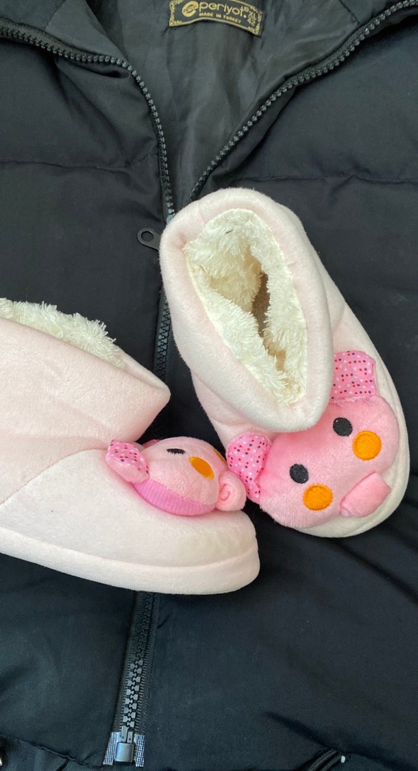 Kızlar için Pembe Kürklü Sıcak Ev Terliği - Görsel 3