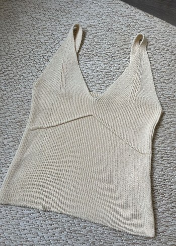 Bej Deri Mini Şort Triko Bluz - Görsel 4