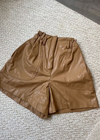 Bej Deri Mini Şort Triko Bluz - Görsel 3