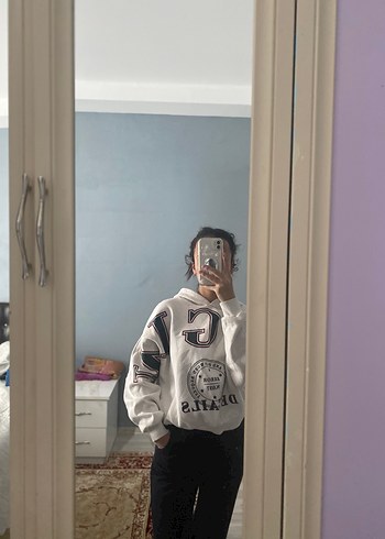 m Beden beyaz Renk Baskılı Beyaz Oversize Sweatshirt